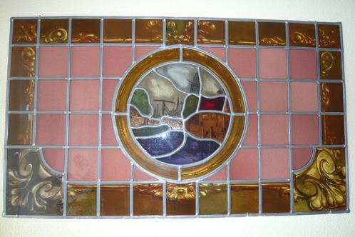 Antiek gebrandschilderd glas in lood Delfshaven Rotterdam, Antiek en Kunst, Curiosa en Brocante, Ophalen