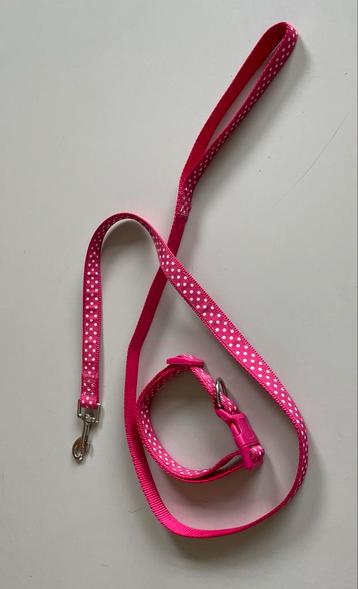 Roze halsband en hondenriem beschikbaar voor biedingen