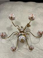 Hanglamp antiek goud met roze engelen kroonluchter porselein, Ophalen of Verzenden