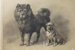 Lithografie Otto Eerelman honden   gesigneerd, Ophalen of Verzenden