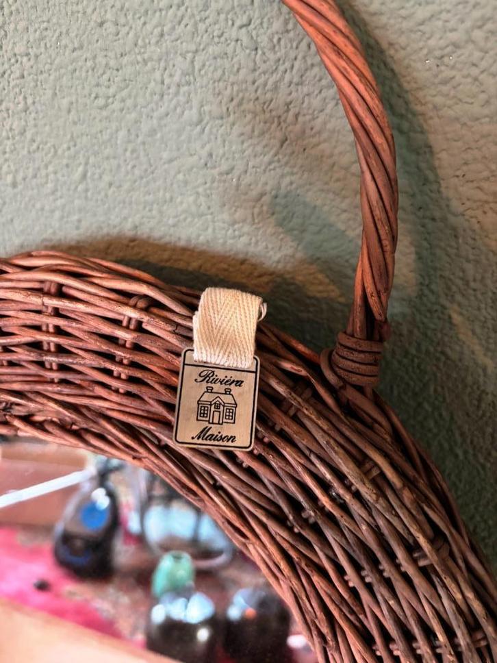 Ronde rotan spiegel, Huis en Inrichting, Woonaccessoires | Spiegels, Zo goed als nieuw, Minder dan 50 cm, Minder dan 100 cm, Rond