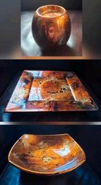 Set a 2 schalen + waxinelichthouder in keramiek goud koper, Ophalen of Verzenden, Nieuw, Rond, Porselein of Keramiek