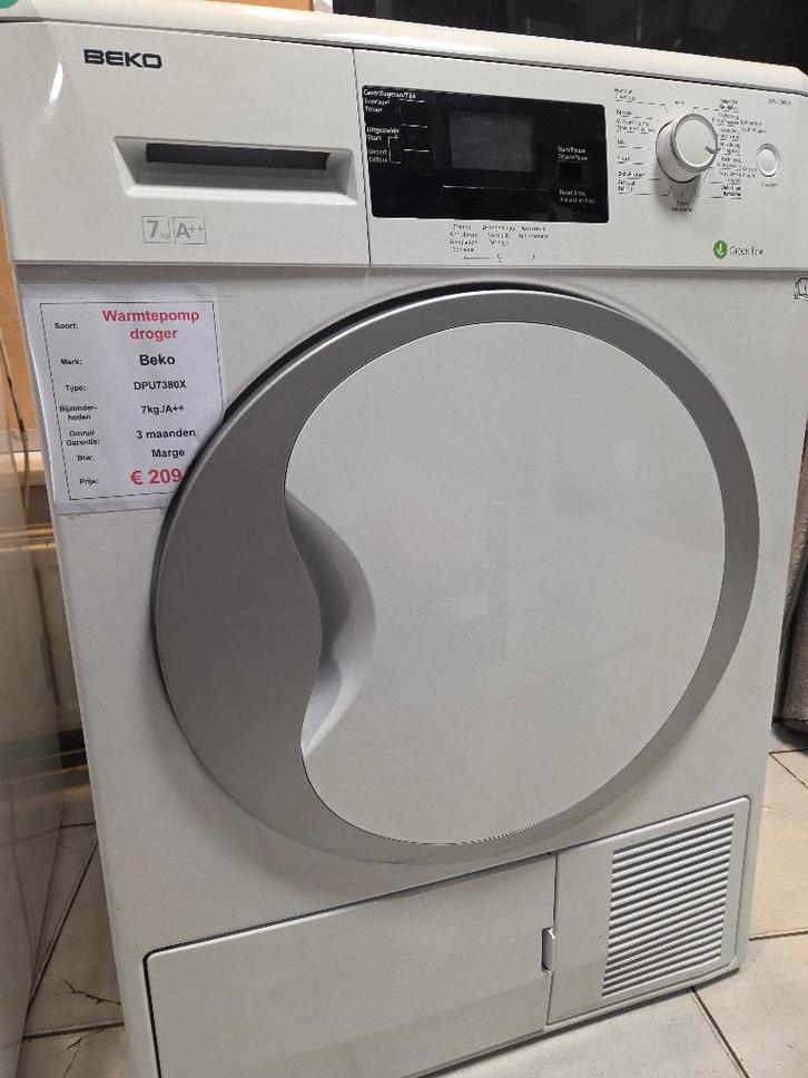 warmtepompdroger - Beko - 7kg - A++, Witgoed en Apparatuur, Wasdrogers, Refurbished, Condens, Voorlader, 6 tot 8 kg, 85 tot 90 cm