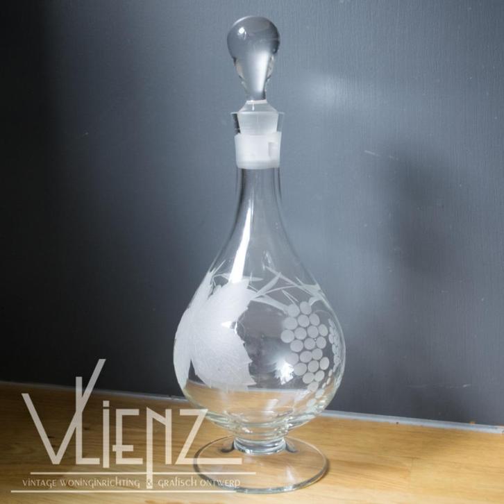 Vintage, brocante glazen karaf met druiven en dop glas, Antiek en Kunst, Antiek | Glas en Kristal, Ophalen of Verzenden