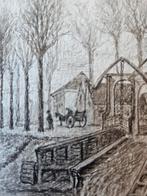 Schilderijtje oude Haven - Potloodtekening of inkt, Ophalen of Verzenden