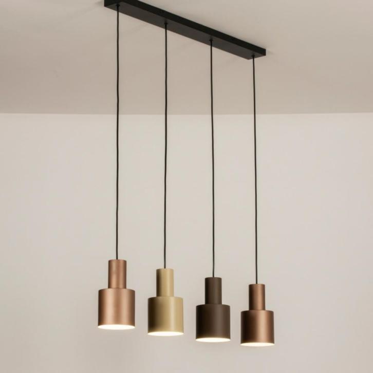 4 kokers hanglamp bruin taupe beige eethoek bar tafel lamp, Huis en Inrichting, Lampen | Hanglampen, Nieuw, Minder dan 50 cm, Metaal