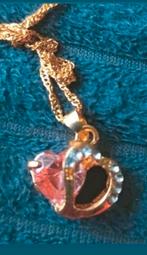 Ketting hart roze saffier, Sieraden, Tassen en Uiterlijk, Kettingen, Verzenden, Nieuw, Goud, Met hanger