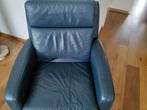 Blauw leren  fauteuil  +_ 75cm breed  zit diepte 55 cm, Ophalen of Verzenden, Zo goed als nieuw, 50 tot 75 cm