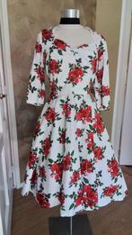 Hell Bunny Vixen , wit met rode bloemen xl, Kleding | Dames, Jurken, Wit, Maat 46/48 (XL) of groter, Ophalen of Verzenden, Zo goed als nieuw