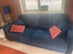 Blauwe velours bank, Huis en Inrichting, Banken | Bankstellen, Ophalen of Verzenden, Zo goed als nieuw, 75 tot 100 cm