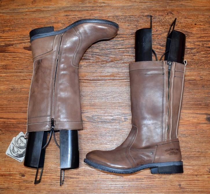 YELLOW CAB - leren biker laarzen taupe - maat 37, Kleding | Dames, Schoenen, Nieuw, Hoge laarzen, Bruin, Ophalen of Verzenden