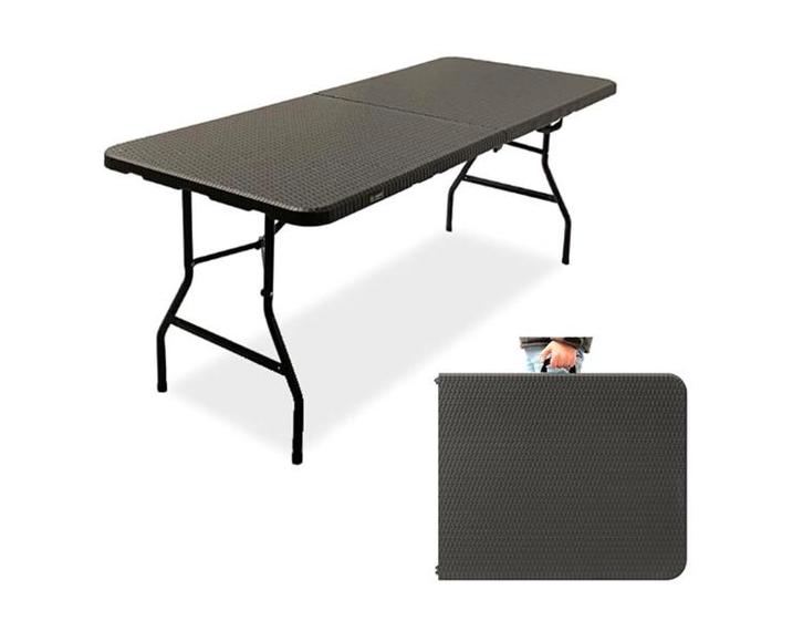 Klaptafel – donkerbruin rattan design (180x75x70 cm), Tuin en Terras, Tuintafels, Zo goed als nieuw, Rechthoekig, Ophalen