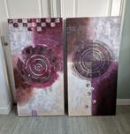 Set van 2 grote paarse schilderijen op canvas 70x140, Ophalen, Zo goed als nieuw, Schilderij, 75 cm of meer