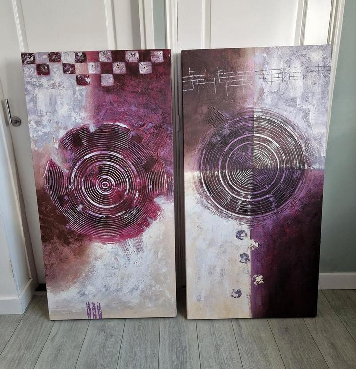 Set van 2 grote paarse schilderijen op canvas 70x140, Huis en Inrichting, Woonaccessoires | Schilderijen, Tekeningen en Foto's