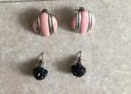 Vintage oorbellen, roze en zwart, oorstekers, Ophalen of Verzenden, Zo goed als nieuw, Overige materialen, Knopjes of Stekers