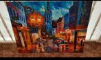 Olieverf schilderij van Amsterdam 1905, 100 x 75 cm, Ophalen of Verzenden, Zo goed als nieuw, Schilderij, 75 cm of meer