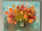 Prachtige tulpen in een vaas, 120X100 cm, Ophalen of Verzenden