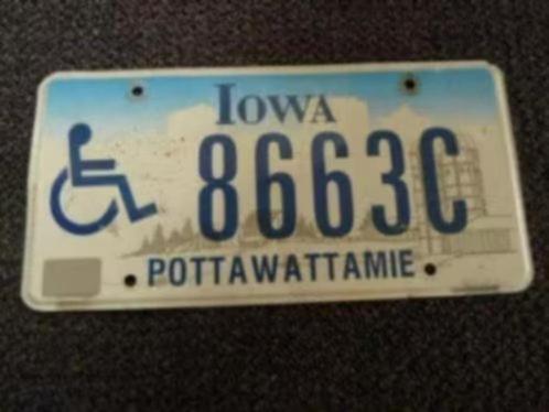 Kentekenplaat licenseplate Iowa Pottawattamie Handicapped US, Verzamelen, Automerken, Motoren en Formule 1, Gebruikt, Auto's, Ophalen of Verzenden