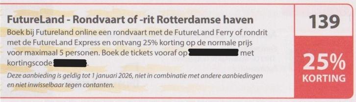 FutureLand - Rondvaart of -rit Rotterdamse haven 25% korting, Tickets en Kaartjes, Kortingen en Cadeaubonnen, Drie personen of meer