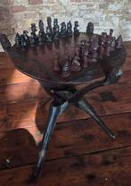 Handgesneden Afrikaans schaakbord schaaktafel ebbenhout, Ophalen, Gebruikt, Rond, Hout