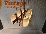 Vintage hanglamp teak, Huis en Inrichting, Lampen | Hanglampen, Gebruikt, Glas, Ophalen