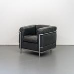 ACTIE!! 2x Cassina Le Corbusier LC2 Fauteuil Antraciet Leer, Huis en Inrichting, Fauteuils, Gebruikt, Minder dan 75 cm, Ophalen of Verzenden