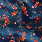 6167)150x100cm meubel velours fluweel bloemetjes donkerblauw, Blauw, 120 cm of meer, Nieuw, Ophalen of Verzenden