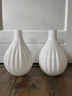 Set van 2 witte glazen vazen – keramische look (32cm hoog), Ophalen, Gebruikt, Wit, Glas