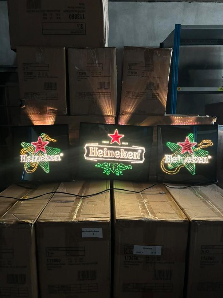 Set Neon sign Heineken borden 1999 fiber bar bord mancave, Verzamelen, Biermerken, Zo goed als nieuw, Reclamebord, Plaat of Schild