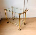 Mooie grote vintage serveerwagen van messing.., Ophalen, 50 tot 100 cm, Glas, Vintage