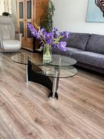 Salontafel design met glas uitdraaibaar, Ophalen, 100 tot 150 cm, Rond, Modern