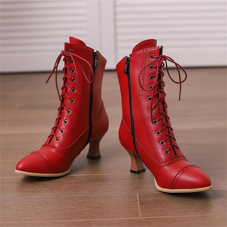 Rode dames enkellaarzen met punt steampunk victoriaanse lage, Kleding | Dames, Schoenen, Nieuw, Lage of Enkellaarzen, Rood, Verzenden