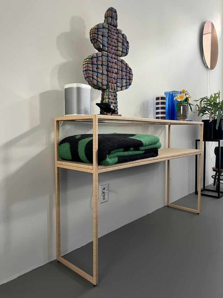 HK Living Sidetable Raffia/Glas, Ophalen, 100 tot 150 cm, Zo goed als nieuw, Modern