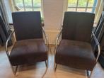 2 fauteuils bruin corduroy en zilverkleurig frame, Huis en Inrichting, Ophalen, 75 tot 100 cm, Zo goed als nieuw, Stof