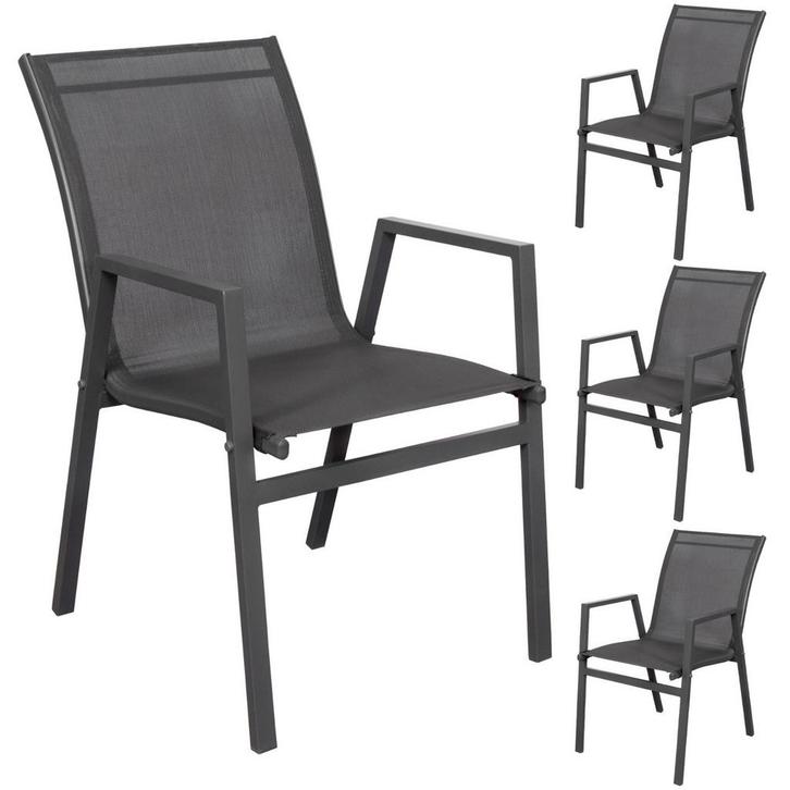 Set van 4 stapelbare tuinstoelen, aluminium in antraciet, Tuin en Terras, Tuinmeubel-accessoires, Nieuw, Ophalen of Verzenden