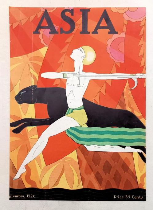 Asia cover 1926 Art Deco Cover Mowgli Jungle Book, Antiek en Kunst, Kunst | Litho's en Zeefdrukken, Ophalen of Verzenden