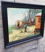 Evert Kooy, Man bij woonwagen. Olie/doek. 60/50 cm., Ophalen