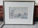 Ingelijste aquarel Denkor mistig landschap, Ophalen of Verzenden