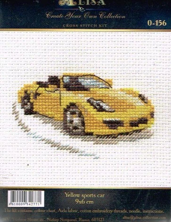 Cado alisa borduurpakket, yellow sports car 156 op=op, Hobby en Vrije tijd, Borduren en Borduurmachines, Nieuw, Borduurpakket