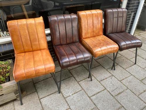 4 x stoel echt leder 2 cognac 2 donkerbruin b keuze, Huis en Inrichting, Stoelen, Nieuw, Vier, Hout, Leer, Bruin, Ophalen