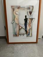 Abstract Schilderij met Houten Lijst, Antiek en Kunst, Ophalen