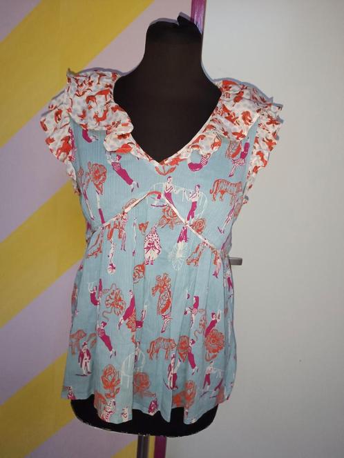 Nathalie Lété & Monoprix katoen mt 36, Kleding | Dames, Tops, Zo goed als nieuw, Maat 36 (S), Blauw, Korte mouw, Ophalen of Verzenden