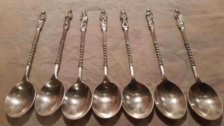 7 Verzilverde Apostel Lepeltjes in Goede Staat, Antiek en Kunst, Antiek | Bestek, Ophalen