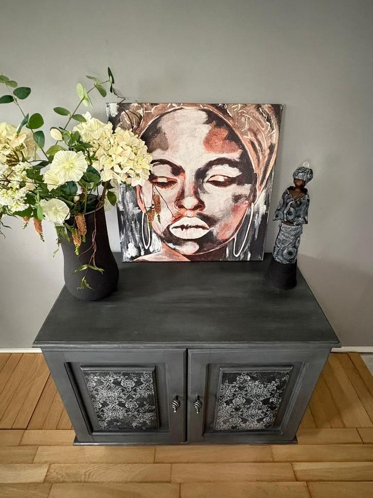 Unieke Vintage Kast – Handgeschilderd met Barok Motief, Huis en Inrichting, Kasten | Dressoirs, Zo goed als nieuw, 100 tot 150 cm