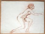 A493-56 Oude tekening Naakt getekend met rood potlood, Antiek en Kunst, Kunst | Tekeningen en Foto's, Ophalen of Verzenden