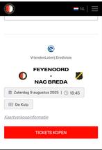 Kaartje Feyenoord-nac Vak Q (9 augustus), Tickets en Kaartjes, Eén persoon, Augustus