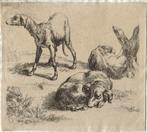 Nicolaes Berchem ets "Drie Honden en een Boomstronk", Antiek en Kunst, Ophalen