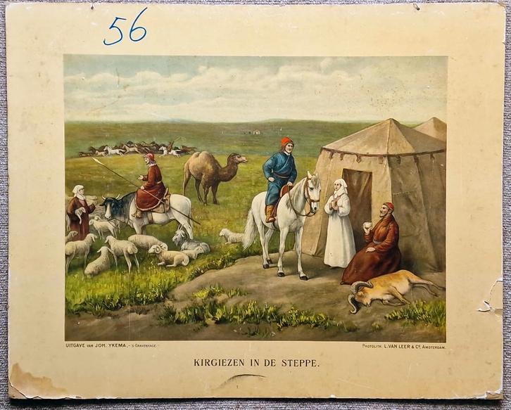 "Kirgiezen in de steppen", Antiek en Kunst, Antiek | Schoolplaten, Geschiedenis, Ophalen