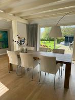 6 witte leren eetkamerstoelen, Huis en Inrichting, Stoelen, Ophalen, Gebruikt, Wit, Leer