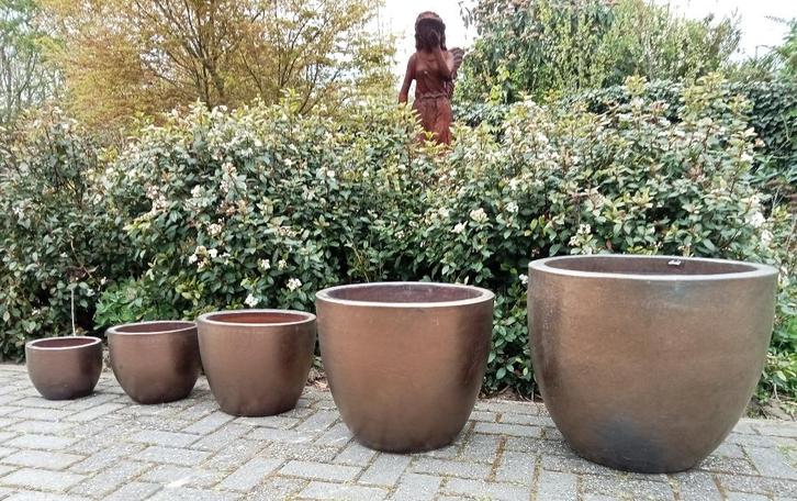 Hele mooie bronzen geglazuurde potten in vijf maten nieuw., Tuin en Terras, Bloembakken en Plantenbakken, Nieuw, Overige materialen